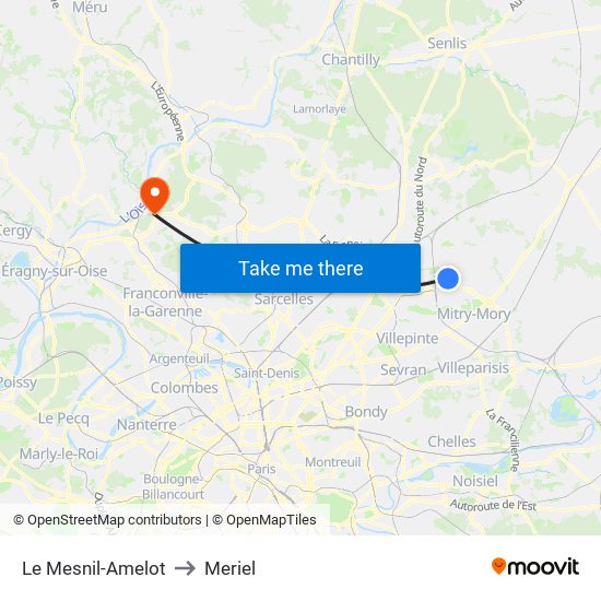 Le Mesnil-Amelot to Meriel map