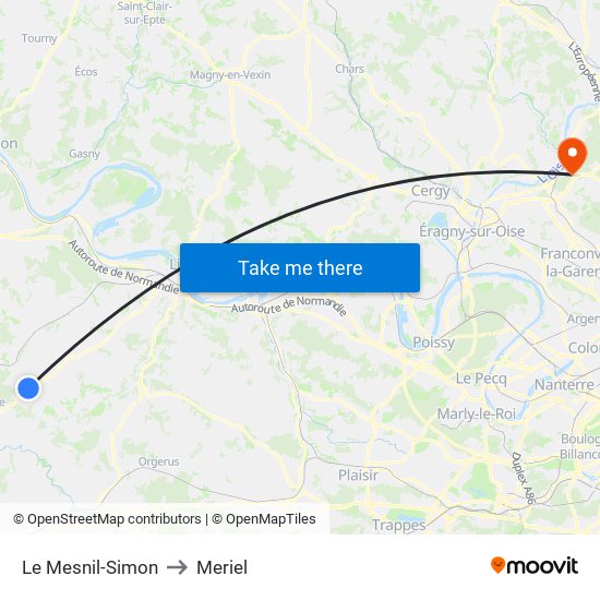 Le Mesnil-Simon to Meriel map