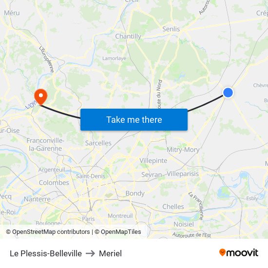 Le Plessis-Belleville to Meriel map
