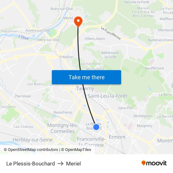 Le Plessis-Bouchard to Meriel map