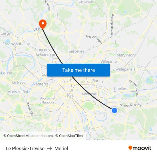 Le Plessis-Trevise to Meriel map