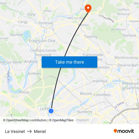 Le Vesinet to Meriel map
