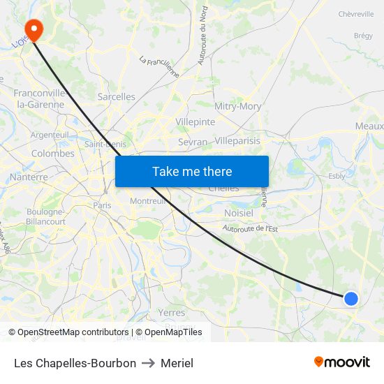 Les Chapelles-Bourbon to Meriel map
