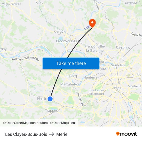 Les Clayes-Sous-Bois to Meriel map