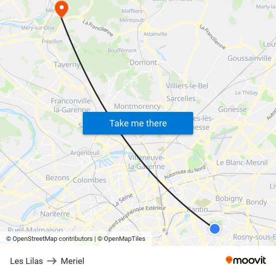 Les Lilas to Meriel map