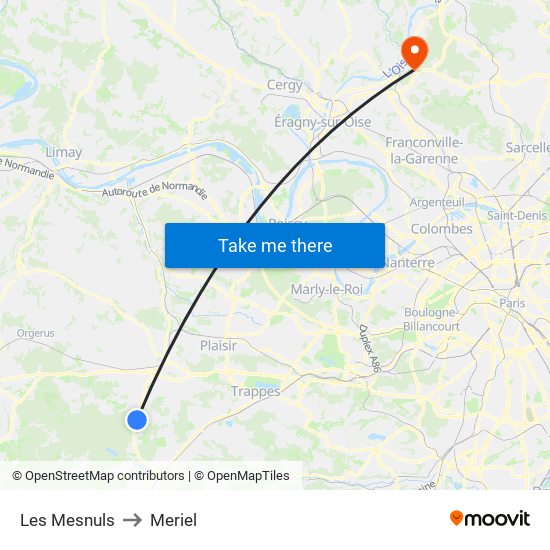 Les Mesnuls to Meriel map
