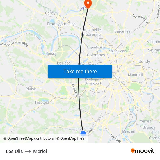 Les Ulis to Meriel map