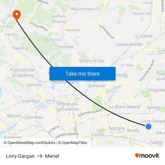 Livry-Gargan to Meriel map