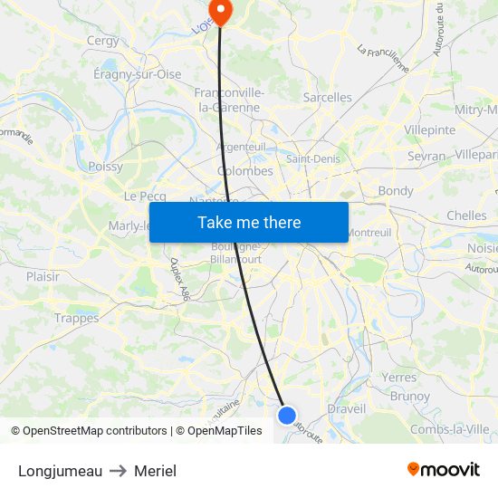 Longjumeau to Meriel map