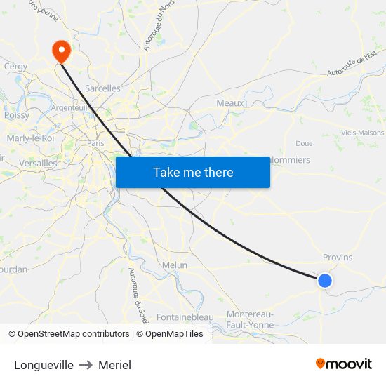 Longueville to Meriel map