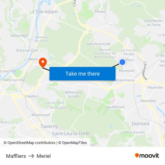 Maffliers to Meriel map