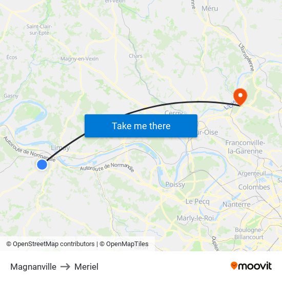 Magnanville to Meriel map