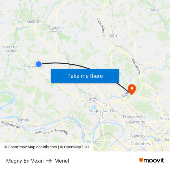 Magny-En-Vexin to Meriel map