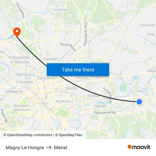 Magny-Le-Hongre to Meriel map