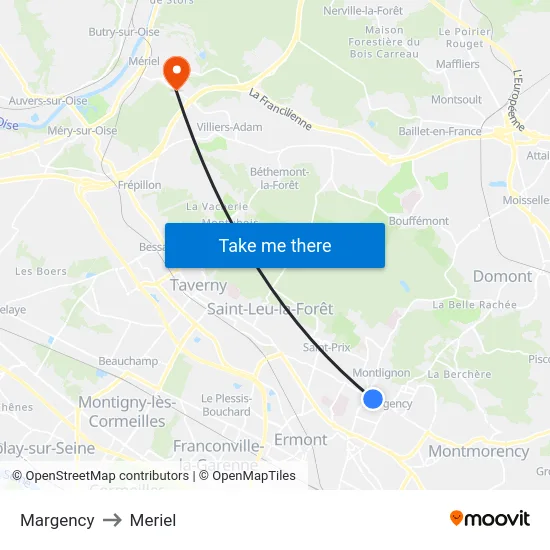 Margency to Meriel map