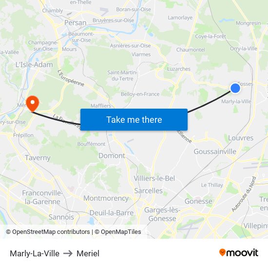 Marly-La-Ville to Meriel map