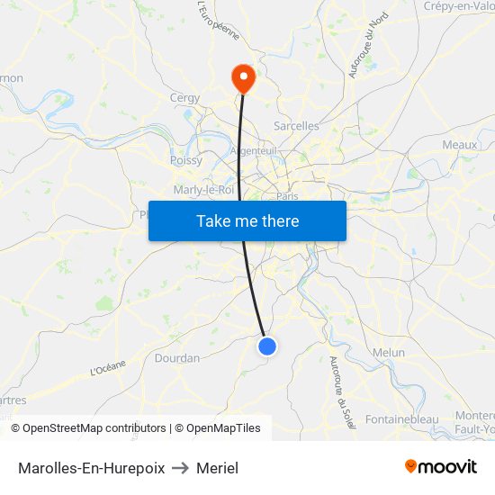 Marolles-En-Hurepoix to Meriel map