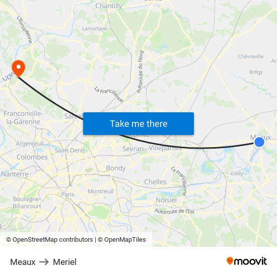 Meaux to Meriel map