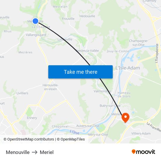 Menouville to Meriel map