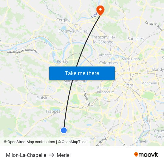 Milon-La-Chapelle to Meriel map