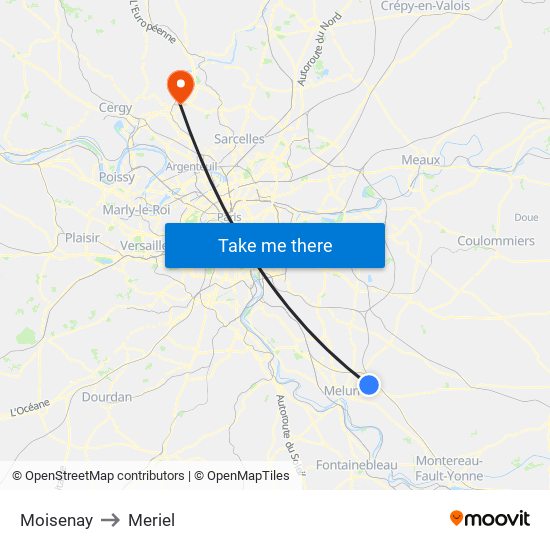 Moisenay to Meriel map