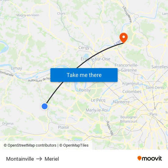 Montainville to Meriel map