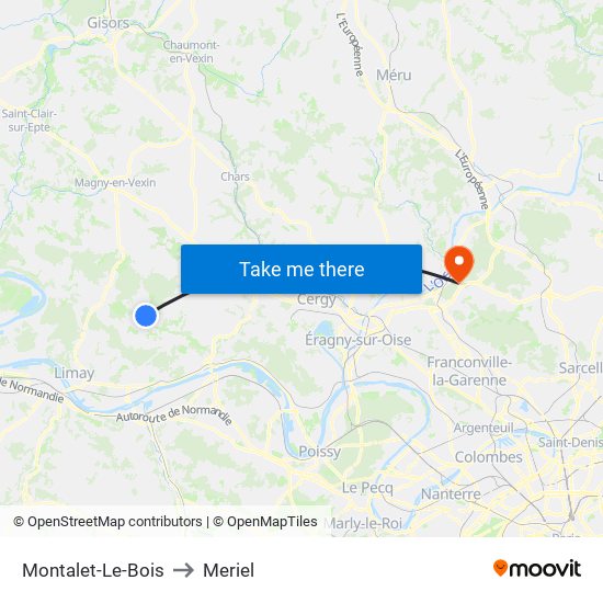 Montalet-Le-Bois to Meriel map