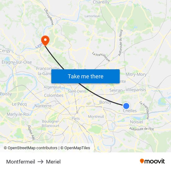 Montfermeil to Meriel map