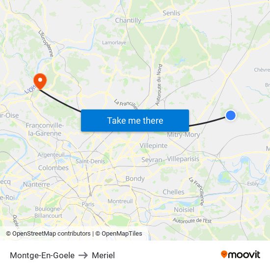 Montge-En-Goele to Meriel map