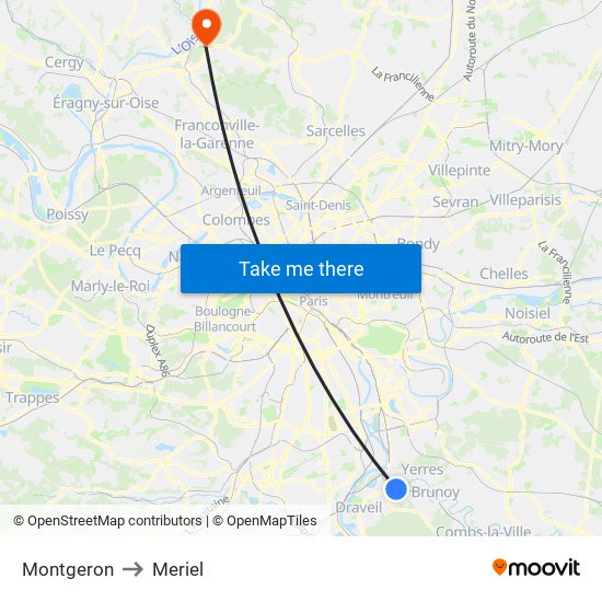 Montgeron to Meriel map