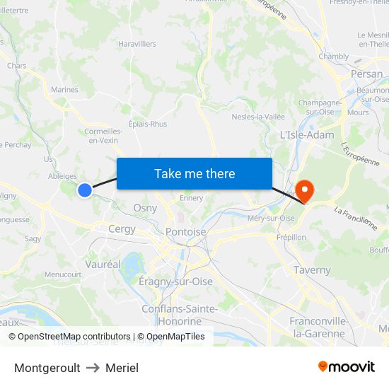 Montgeroult to Meriel map