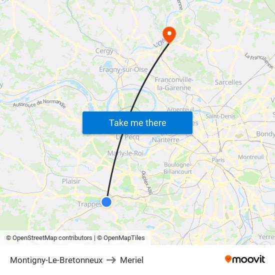 Montigny-Le-Bretonneux to Meriel map