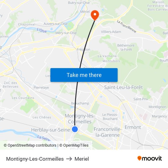 Montigny-Les-Cormeilles to Meriel map