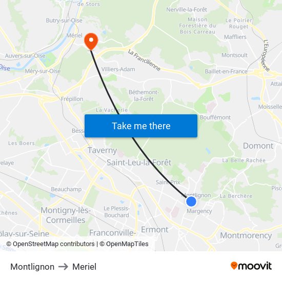 Montlignon to Meriel map