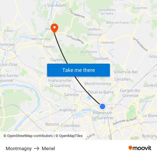 Montmagny to Meriel map