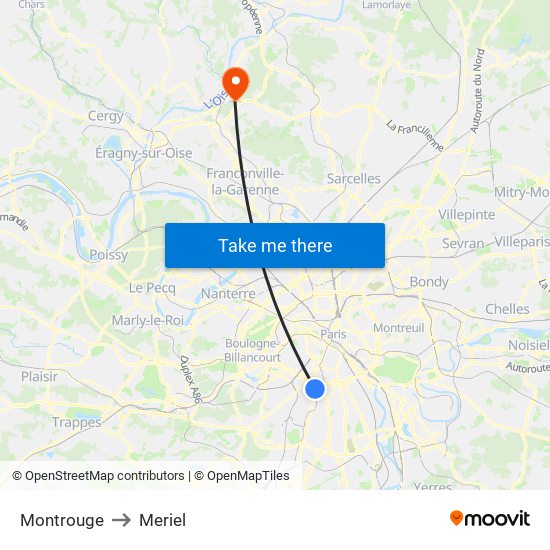 Montrouge to Meriel map