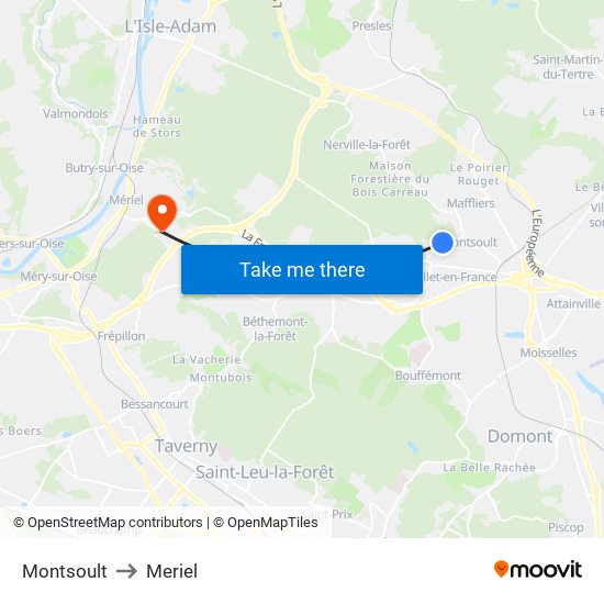 Montsoult to Meriel map