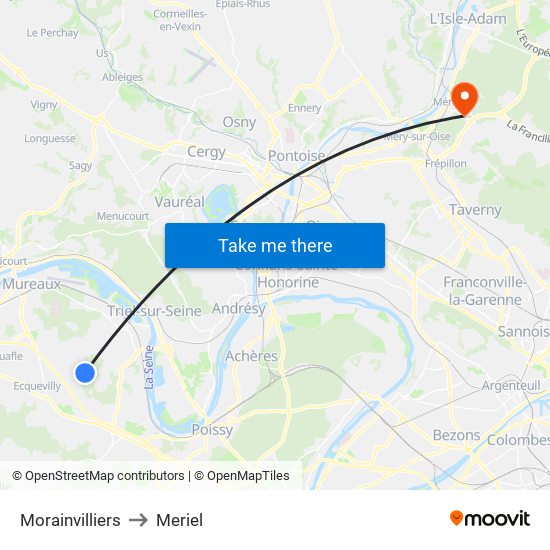 Morainvilliers to Meriel map