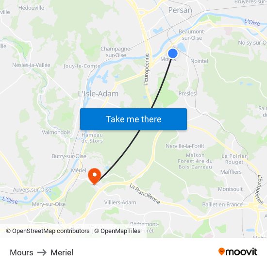 Mours to Meriel map