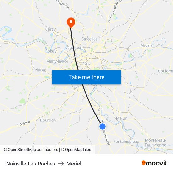 Nainville-Les-Roches to Meriel map