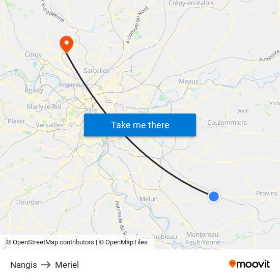 Nangis to Meriel map