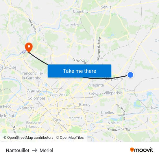 Nantouillet to Meriel map