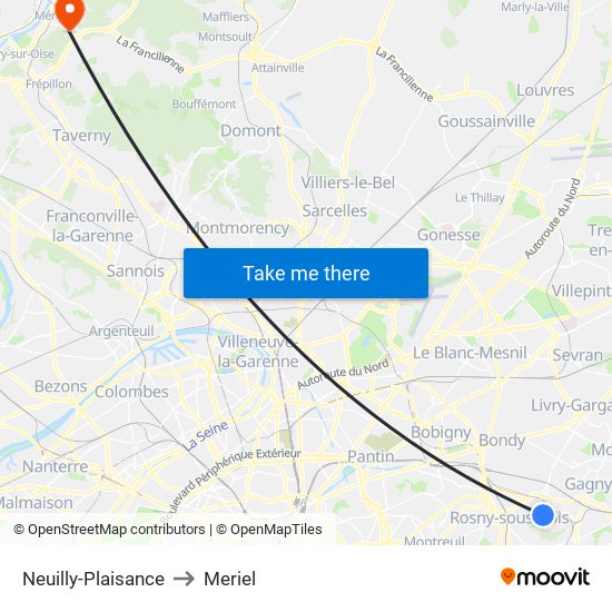 Neuilly-Plaisance to Meriel map