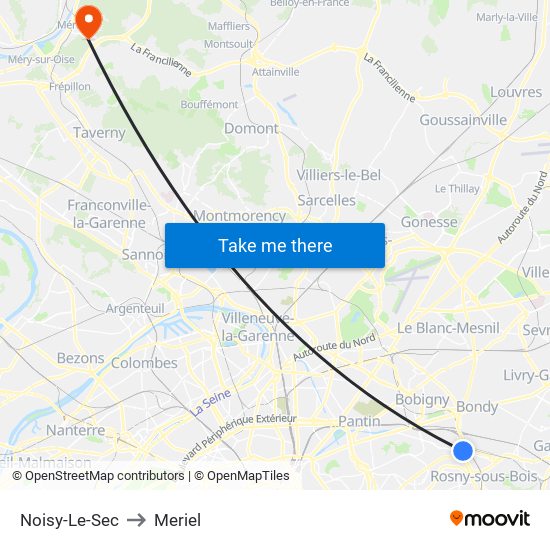 Noisy-Le-Sec to Meriel map