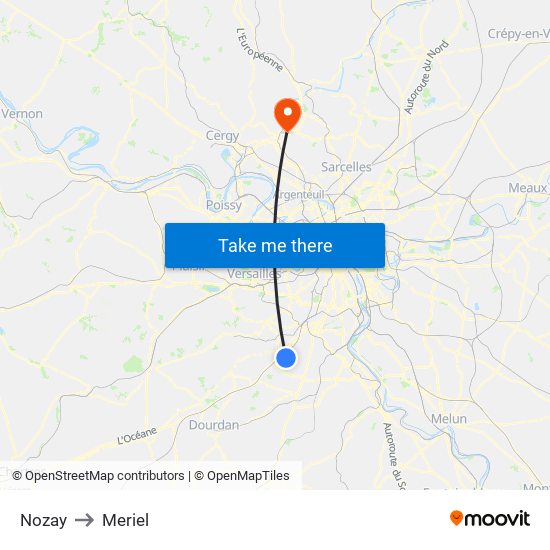 Nozay to Meriel map
