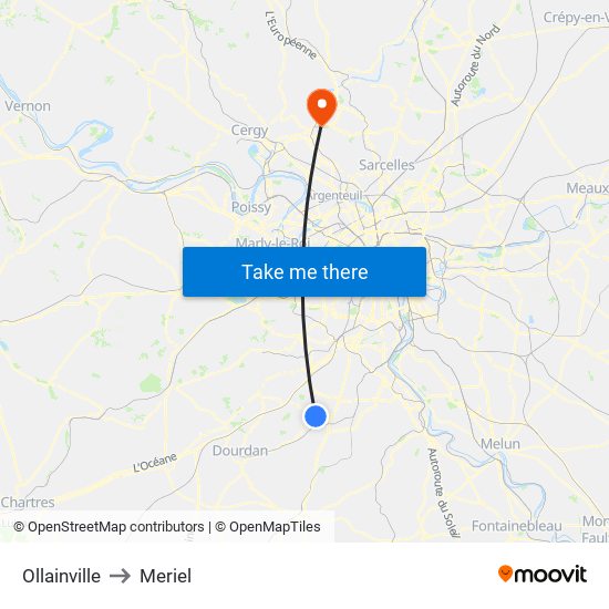 Ollainville to Meriel map