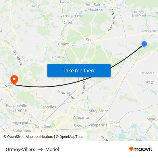 Ormoy-Villers to Meriel map