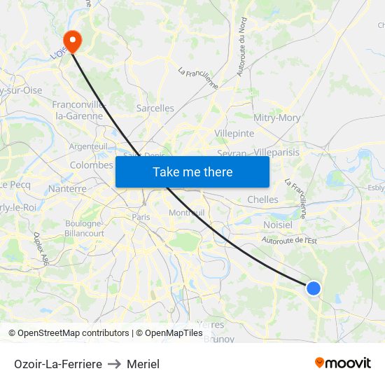 Ozoir-La-Ferriere to Meriel map