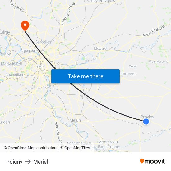 Poigny to Meriel map