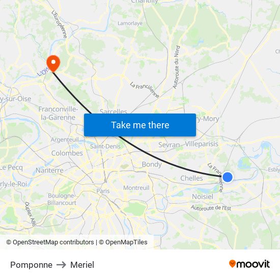 Pomponne to Meriel map